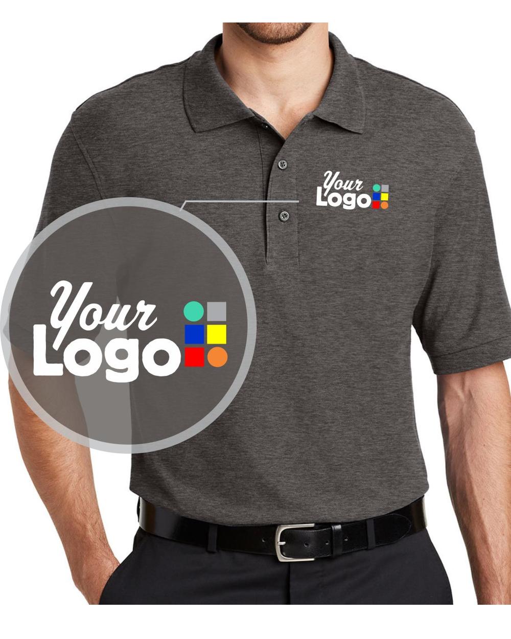 Port Authority S/S Silk-Touch Custom Golf Shirt, color: Charcoal Heather Grey