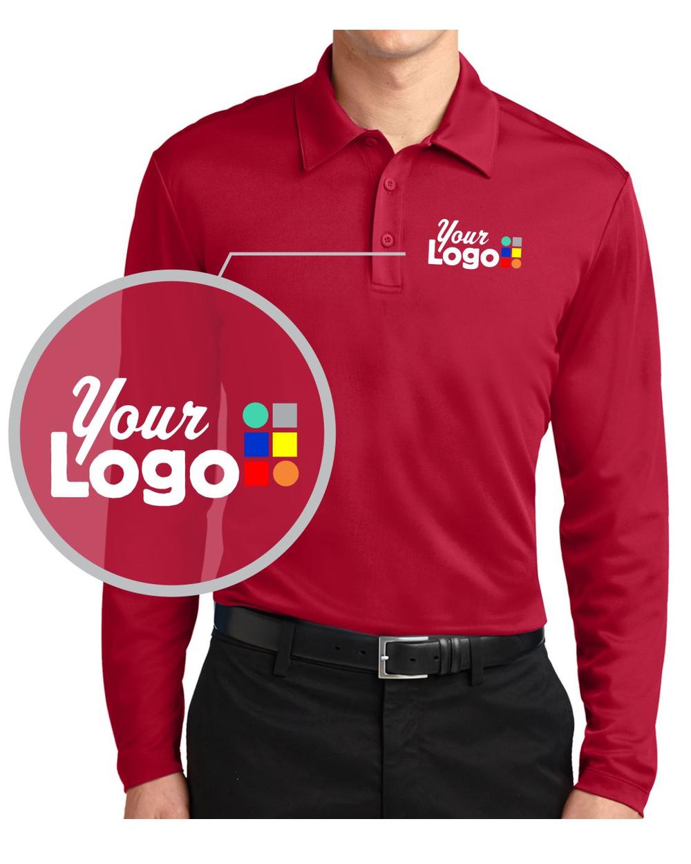 Port Authority L/S Silk Touch Custom Golf Shirt, color: Red