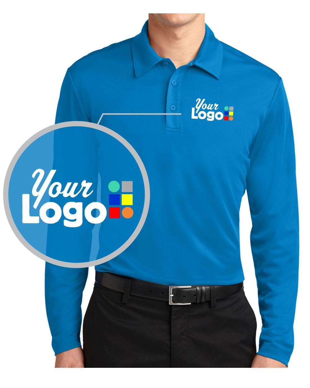 Port Authority L/S Silk Touch Performance Custom Golf Shirt, color: Brilliant Blue