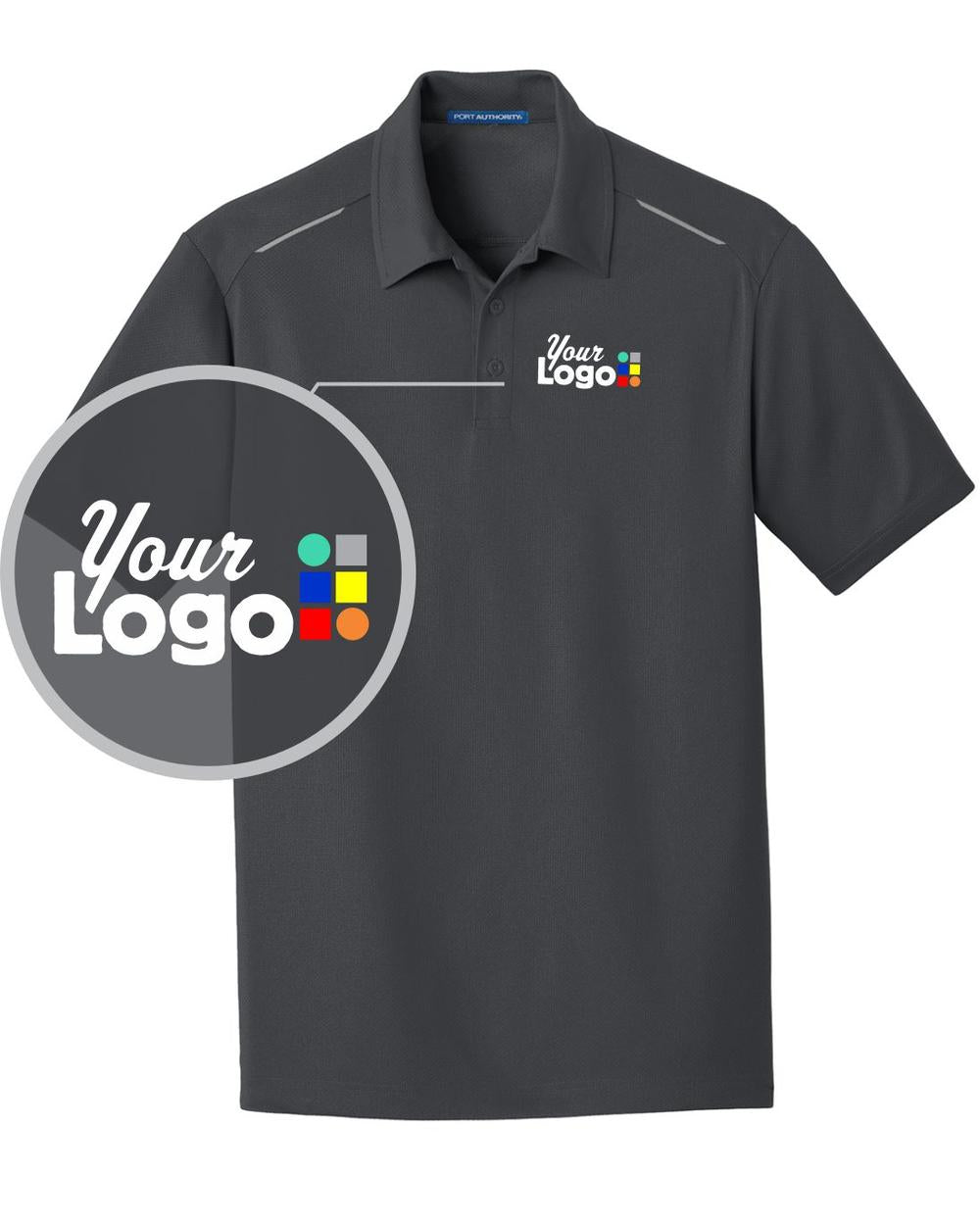 Port Authority S/S Pinpoint Mesh Custom Golf Shirt, color: Battleship Grey