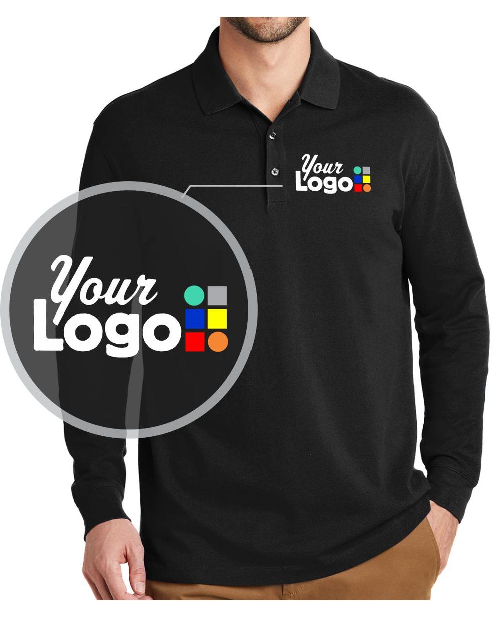 Port Authority L/S EZCotton Custom Golf Shirt, color: Black