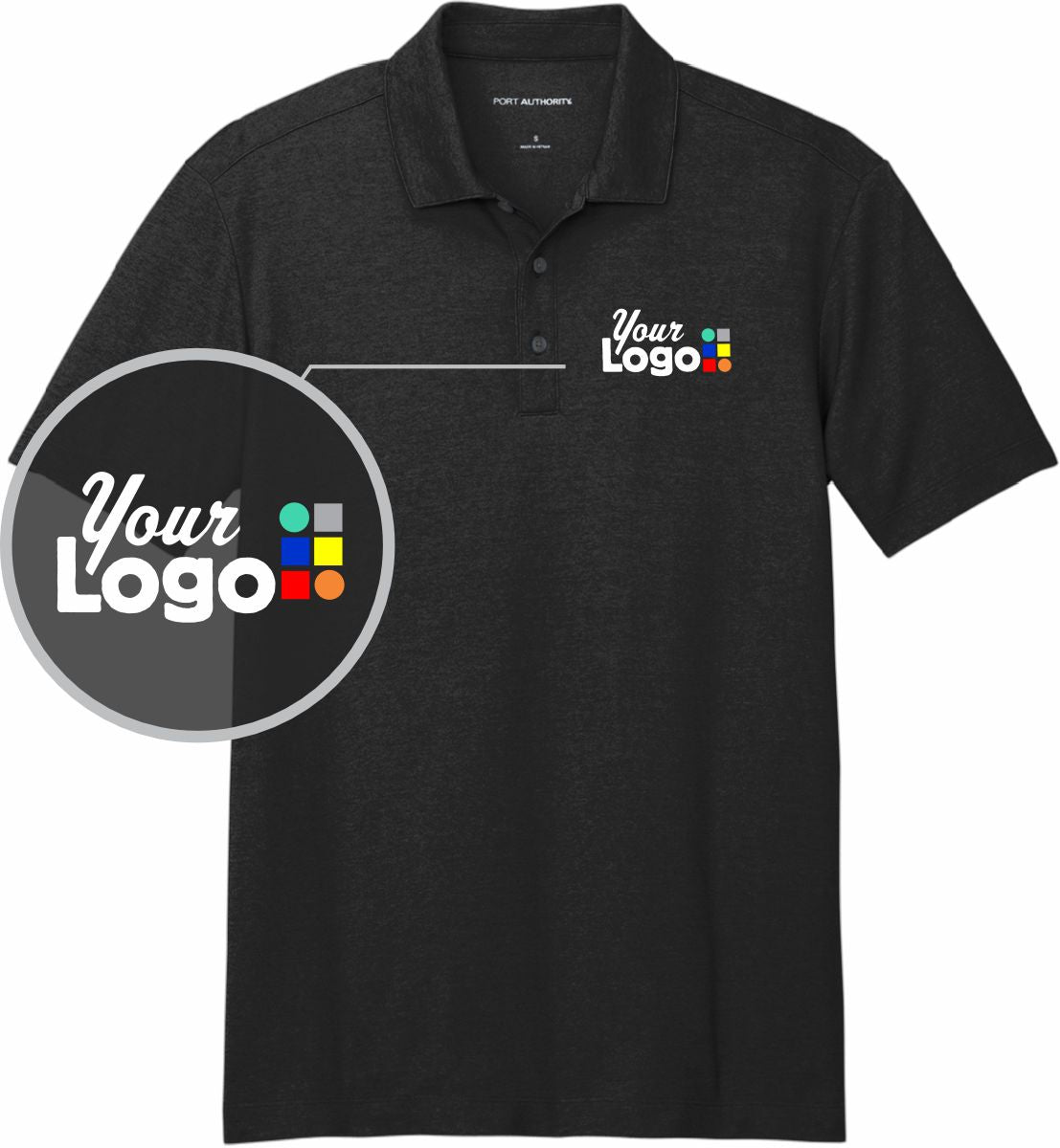 Port Authority S/S Fine Pique Blend Custom Golf Shirt, color: Black Heather