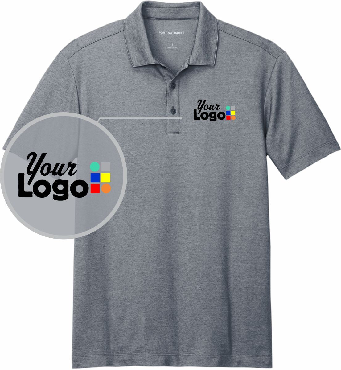 Port Authority S/S Fine Pique Blend Custom Golf Shirt, color: River Blue Navy Heather