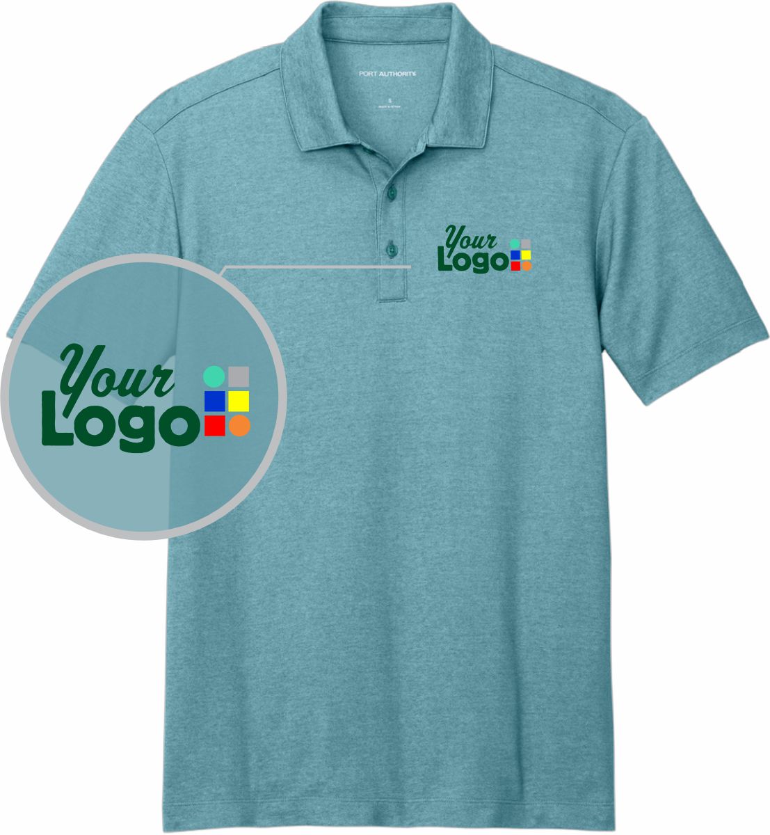 Port Authority S/S Fine Pique Blend Custom Golf Shirt, color: Dark Teal Heather