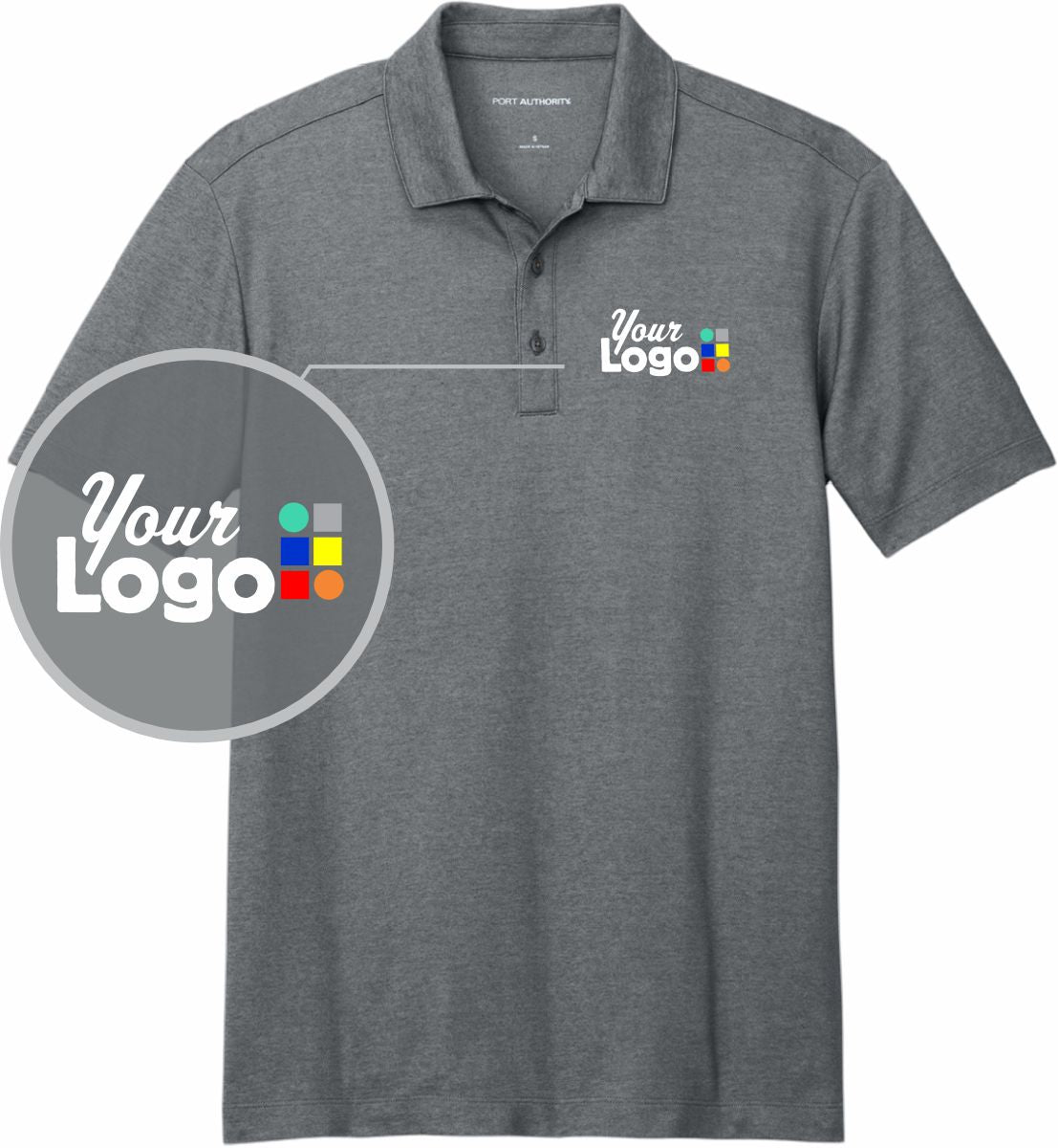 Port Authority S/S Fine Pique Blend Custom Golf Shirt, color: Charcoal Heather