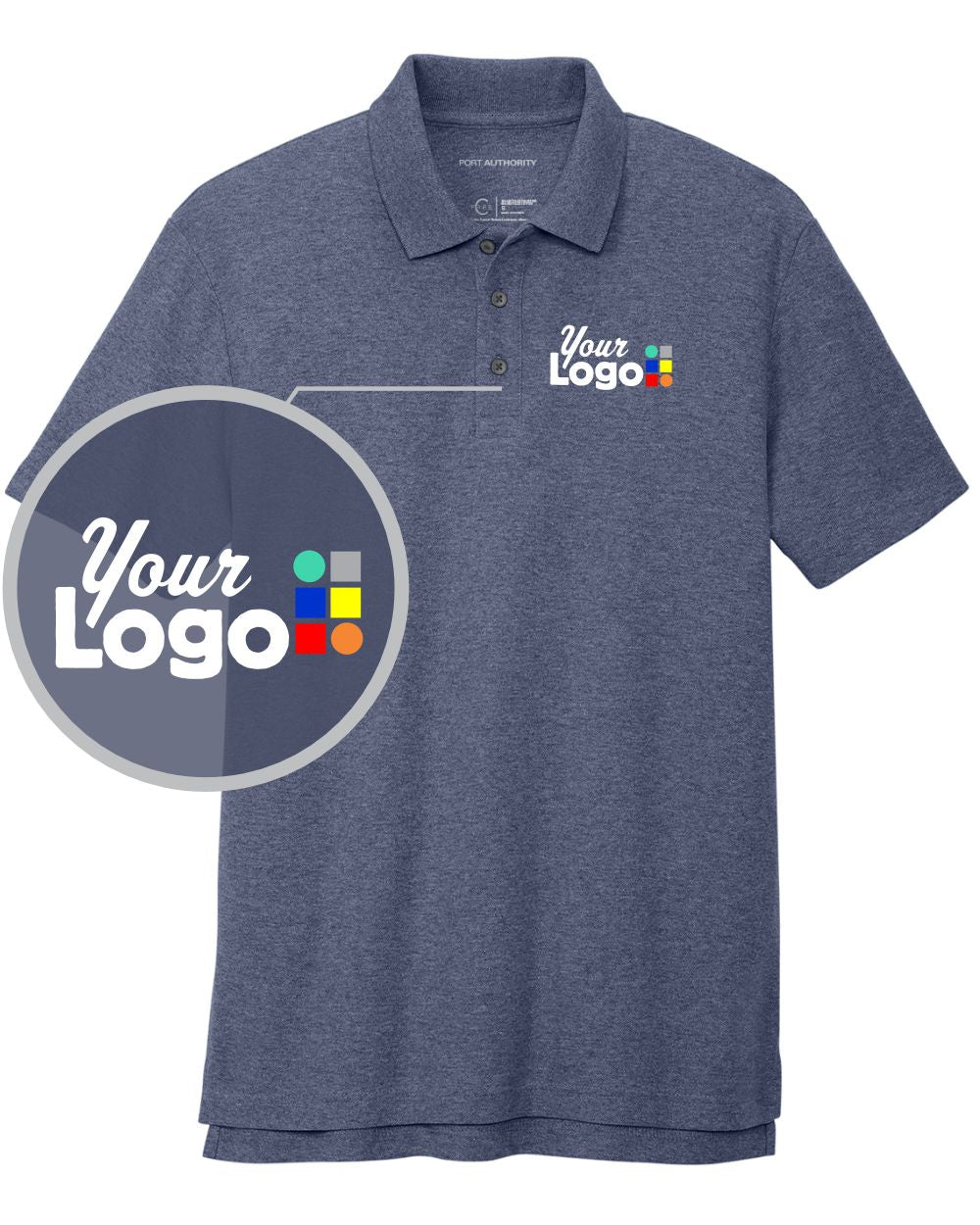 Port Authority S/S C-Free Cotton Blend Pique Custom Golf Shirt, color: Navy Heather