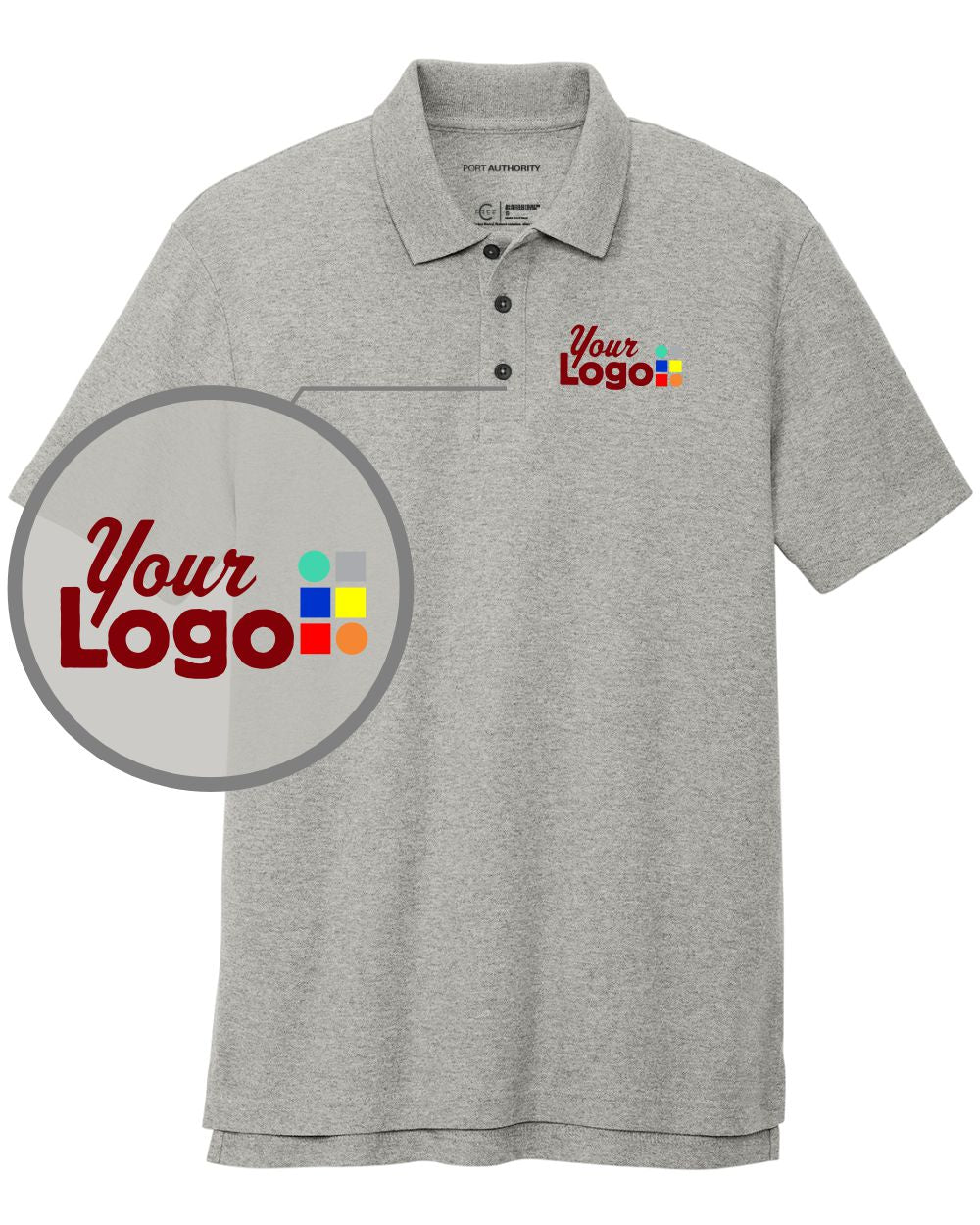 Port Authority S/S C-Free Cotton Blend Pique Custom Golf Shirt, color: Deep Smoke Heather