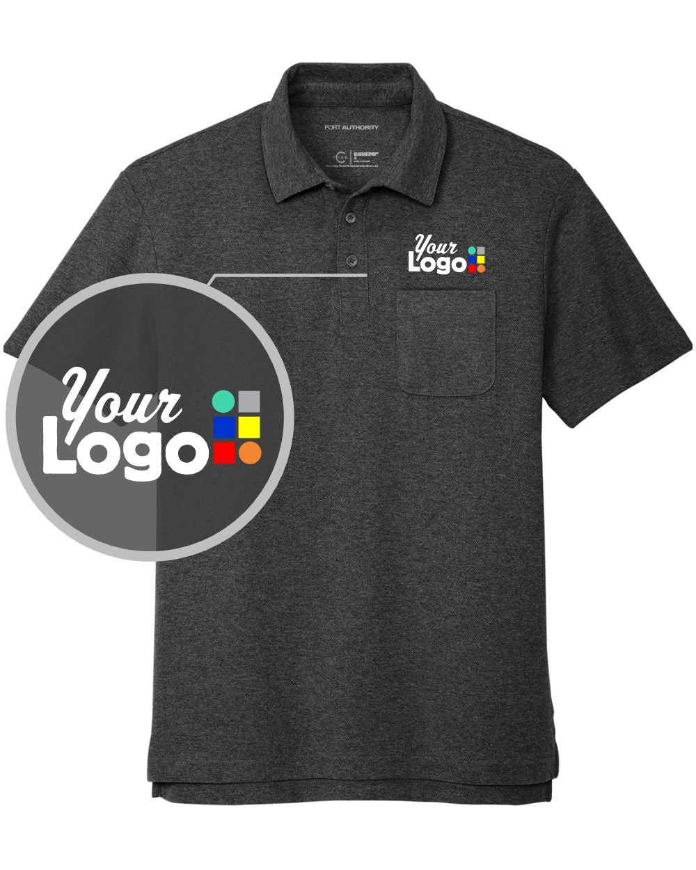 Port Authority S/S C-Free Cotton Blend Pique Pocket Custom Golf Shirt, color: Charcoal Heather