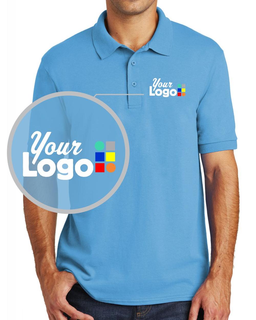 Port & Company S/S Core Blend Custom Golf Shirt, color: Aquatic Blue