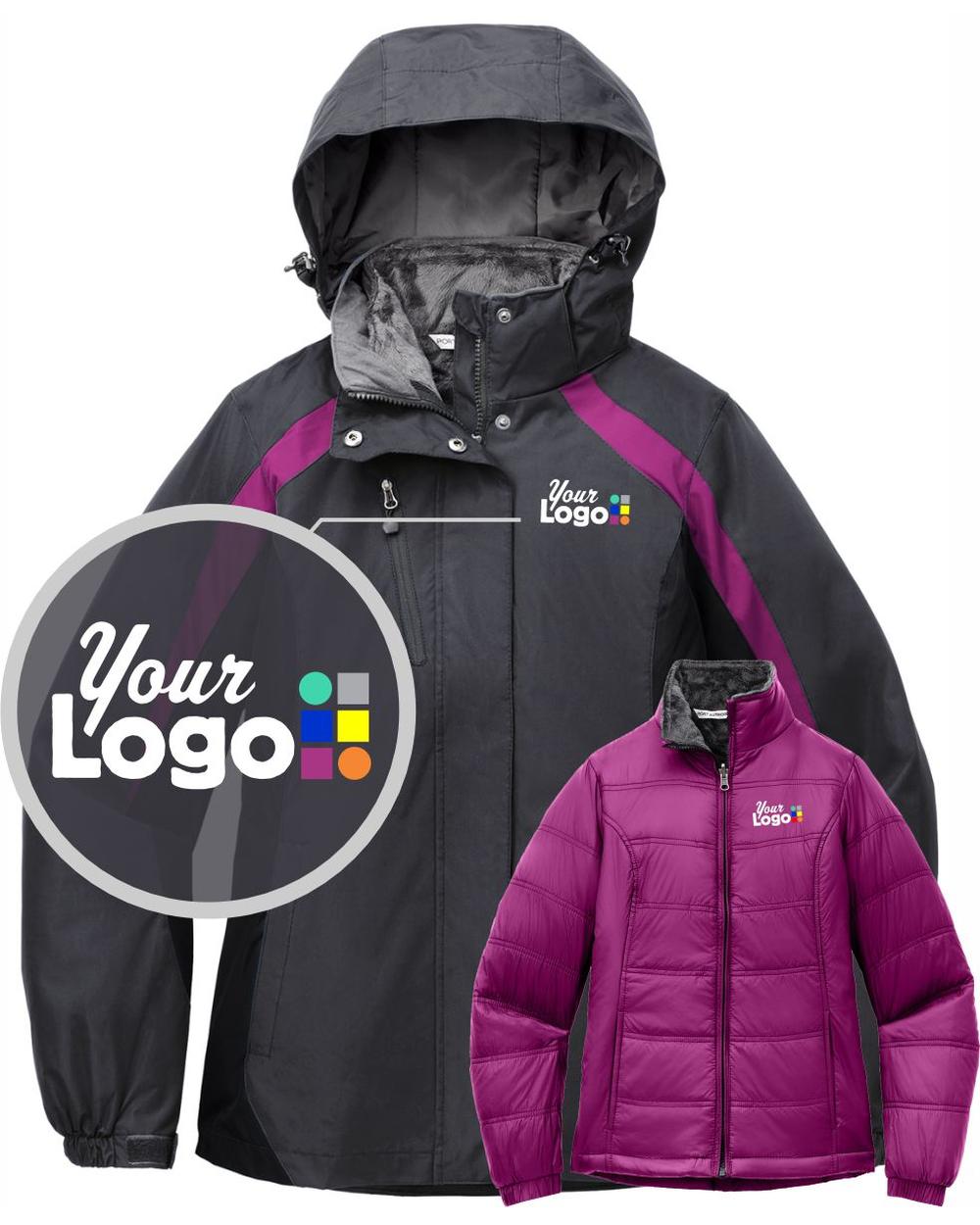 Port Authority ColorBlock 3-in-1 Custom Jacket, color: Magnet Grey/Black/Very Berry