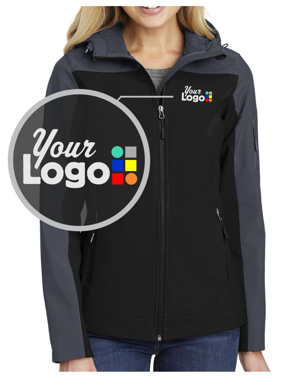 Port Authority Hooded Core Soft Shell Custom Jacket, color: Black/Battleship Grey