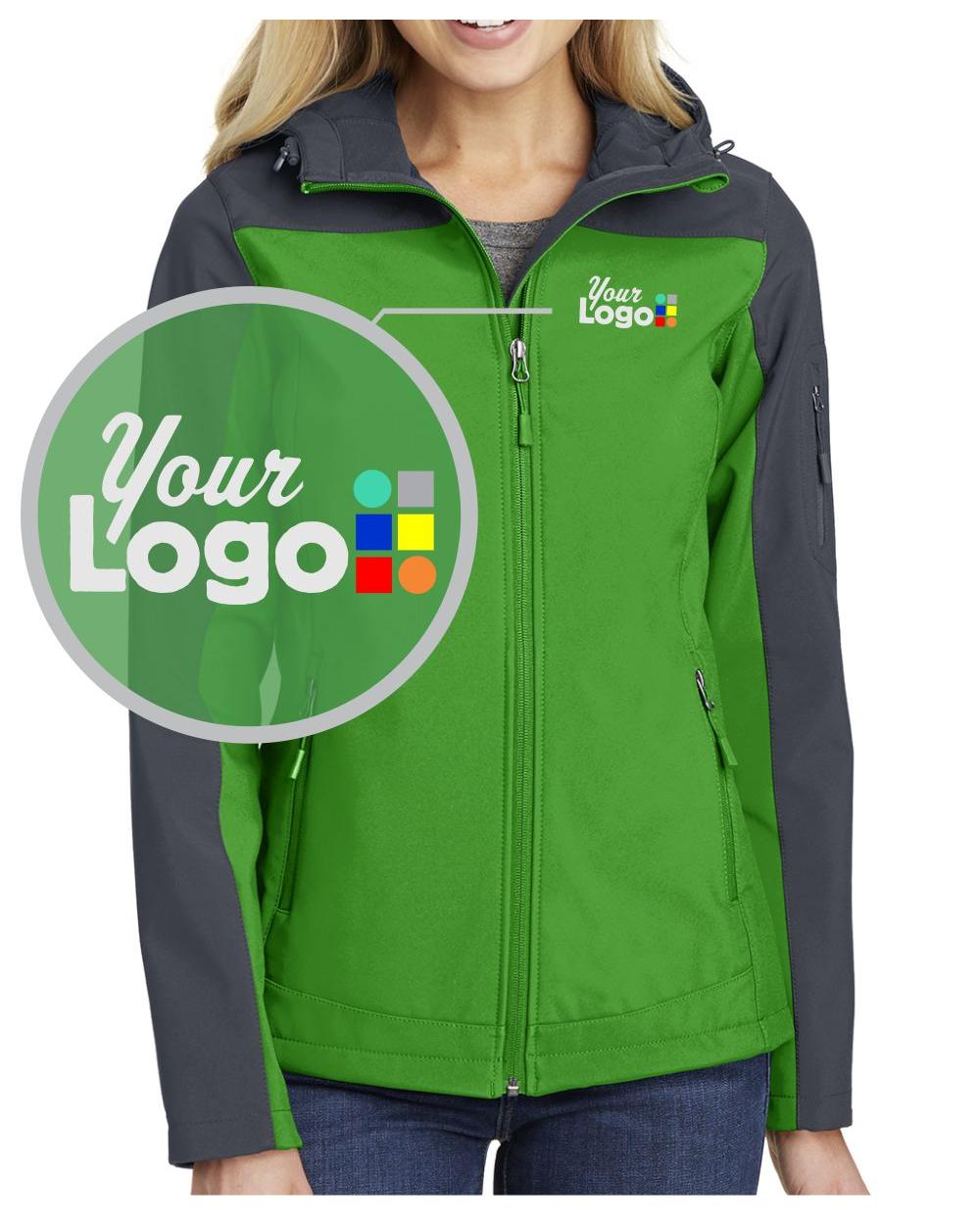 Port Authority Hooded Core Soft Shell Custom Jacket, color: Vine Green/Battleship Grey