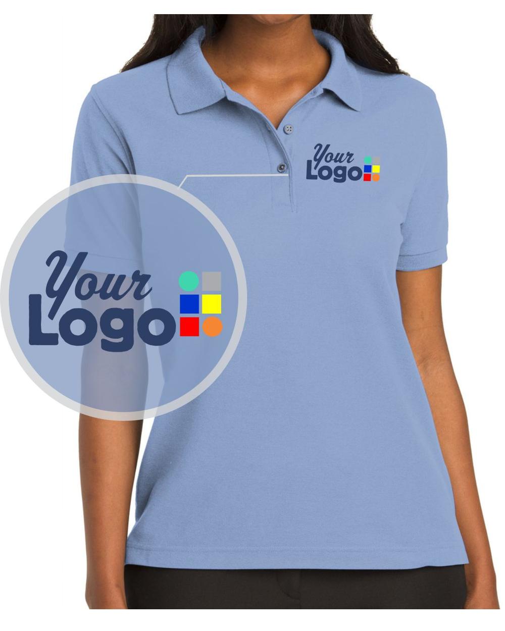 Port Authority S/S Silk-Touch Custom Golf Shirt, color: Light Blue