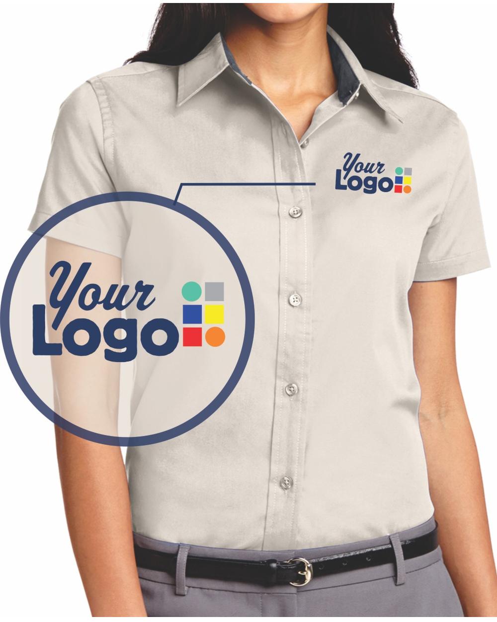 Port Authority S/S Easy Care Custom Shirt, color: Light Stone/Classic Navy