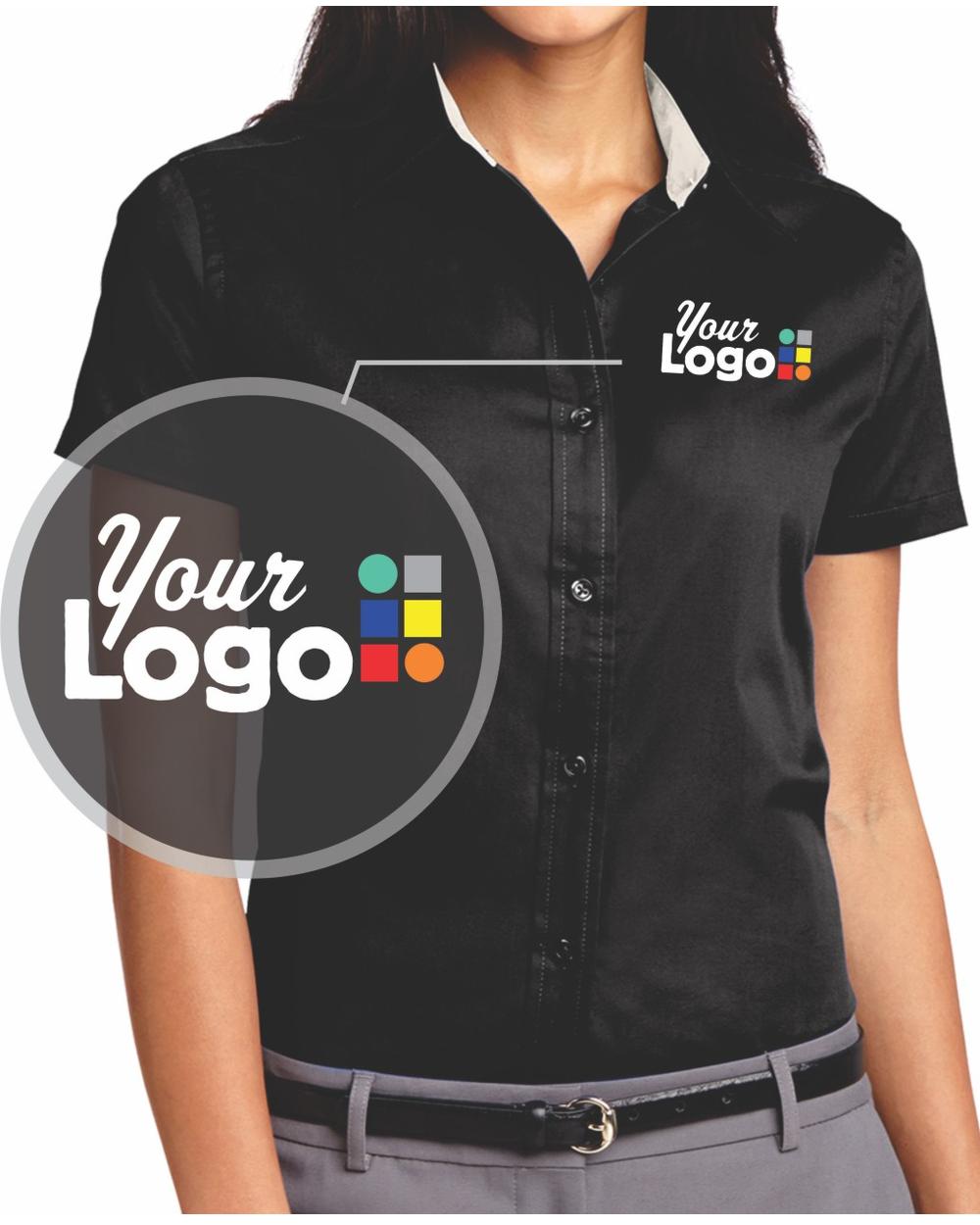 Port Authority Women's S/S Easy Care Custom Shirt, color: Black/Light Stone
