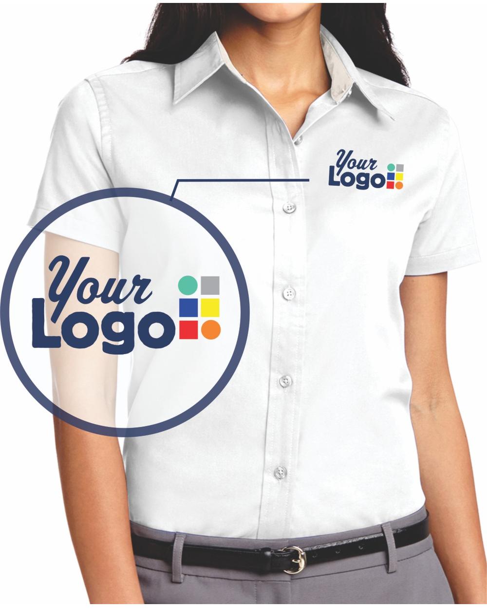 Port Authority S/S Easy Care Custom Shirt, color: White/Light Stone