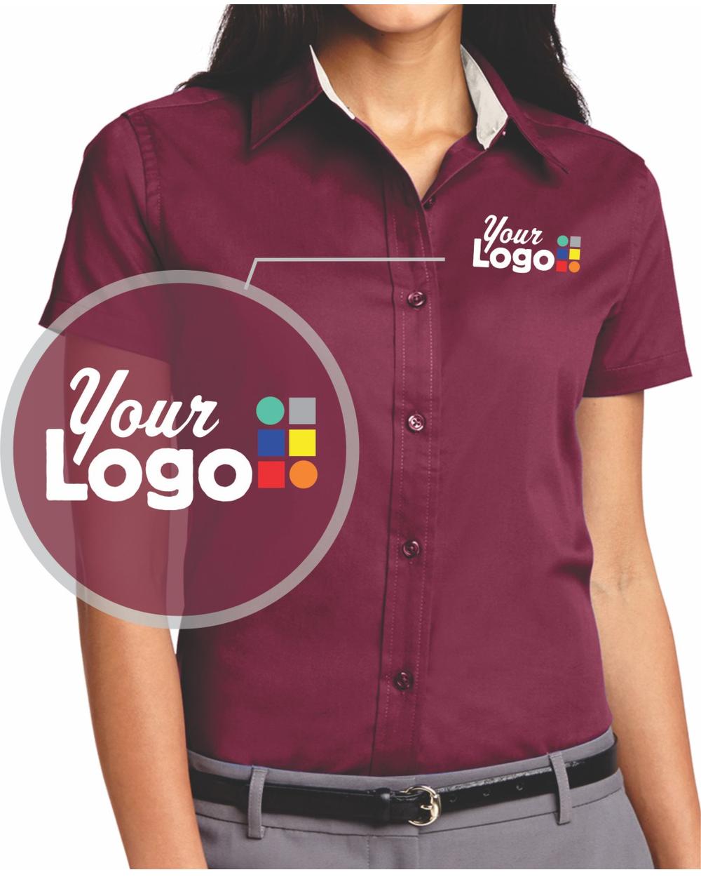 Port Authority S/S Easy Care Custom Shirt, color: Burgundy/Light Stone