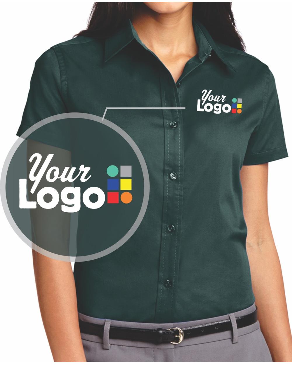 Port Authority S/S Easy Care Custom Shirt, color: Dark Green/Navy