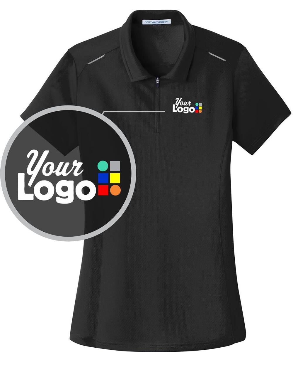 Port Authority S/S Pinpoint Mesh Custom Golf Shirt, color: Black