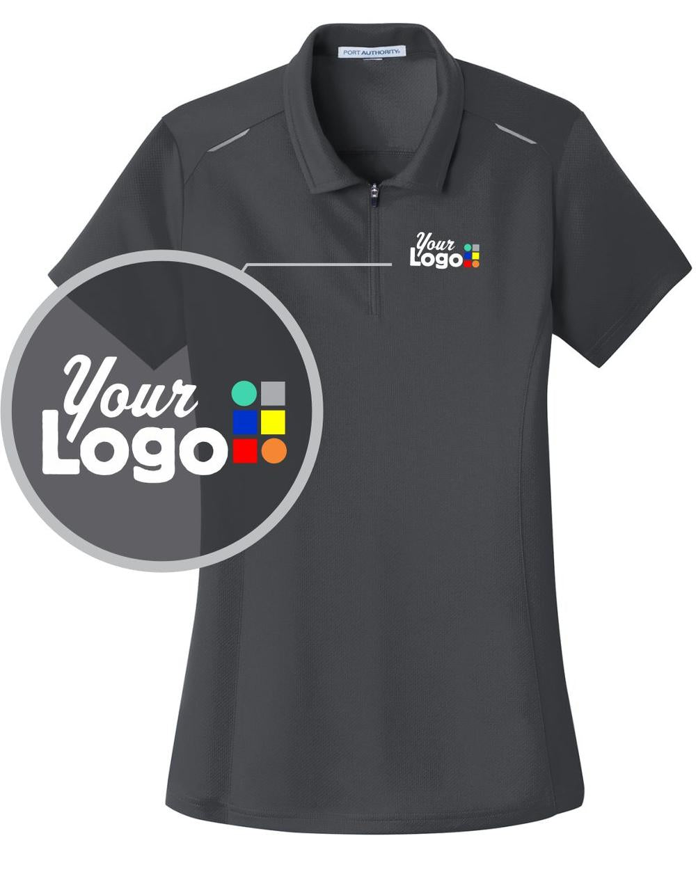 Port Authority Women's S/S Pinpoint Mesh Custom Golf Shirt, color: Battleship Grey