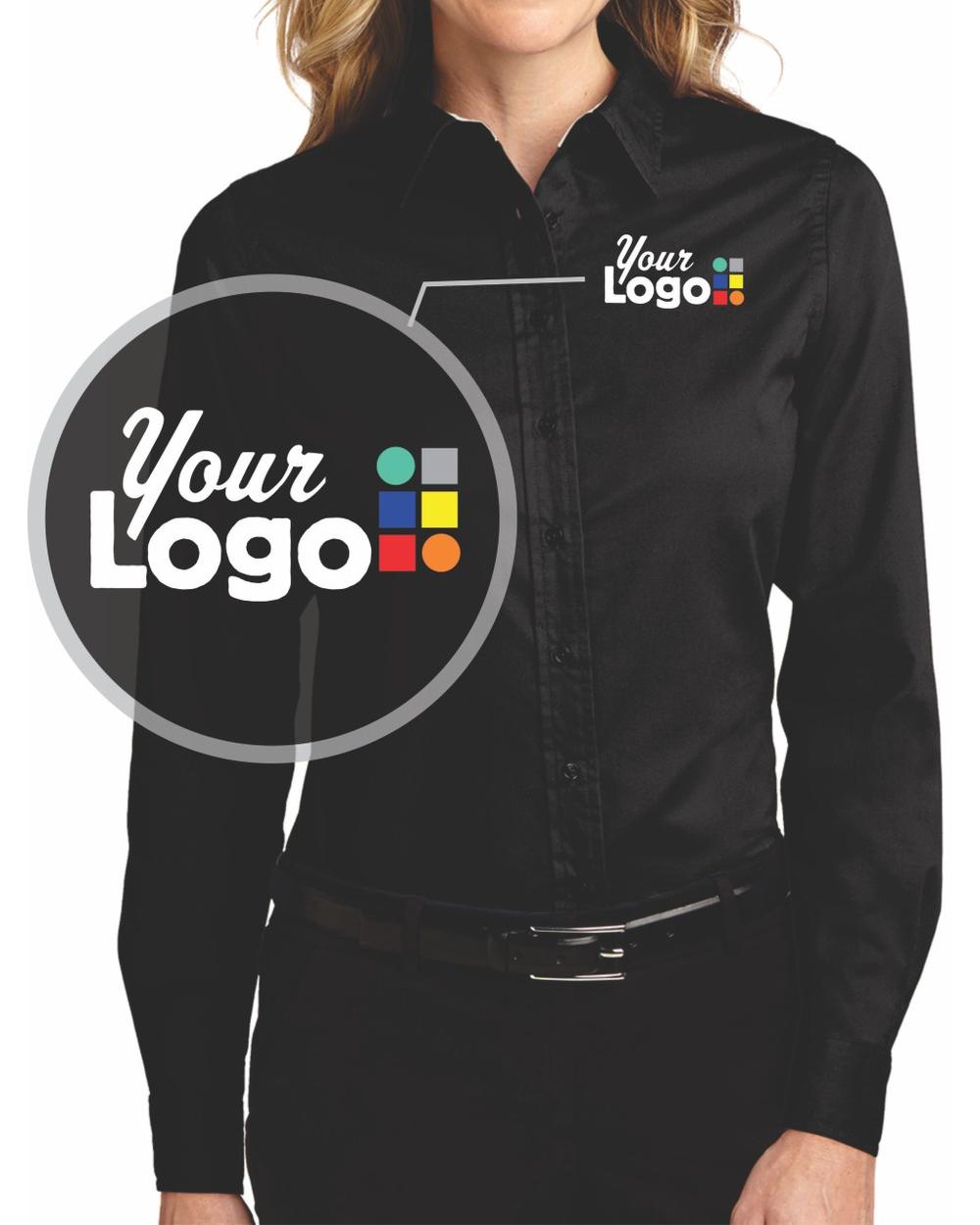 Port Authority Women's L/S Easy Care Custom Shirt, color: Black/Light Stone