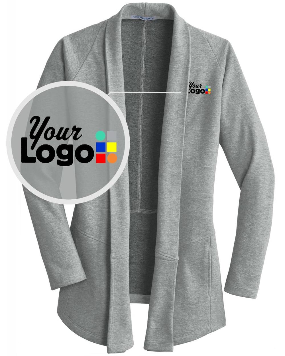 Port Authority Interlock Cardigan Custom Jacket, color: Medium Heather Grey