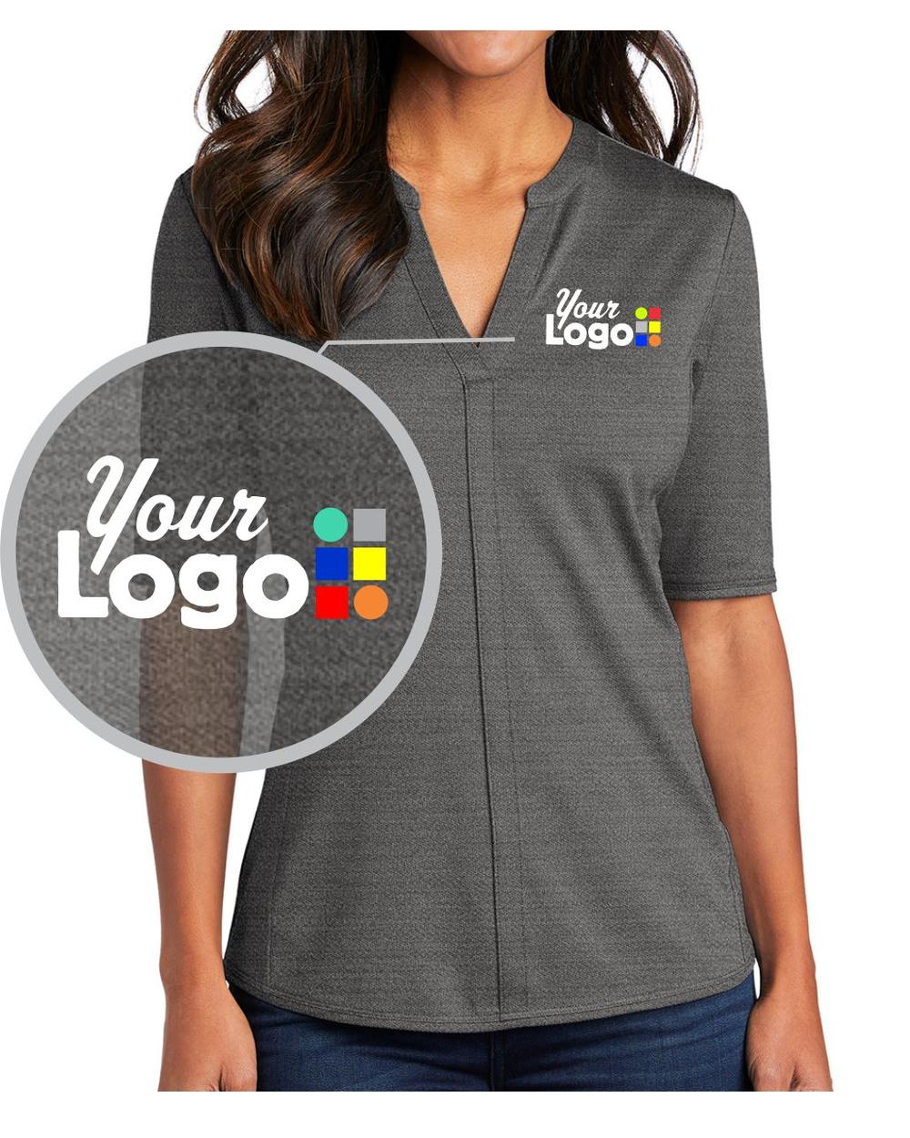 Port Authority S/S Stretch Heather Open Neck Top Custom Golf Shirt, color: Black/Thunder Grey