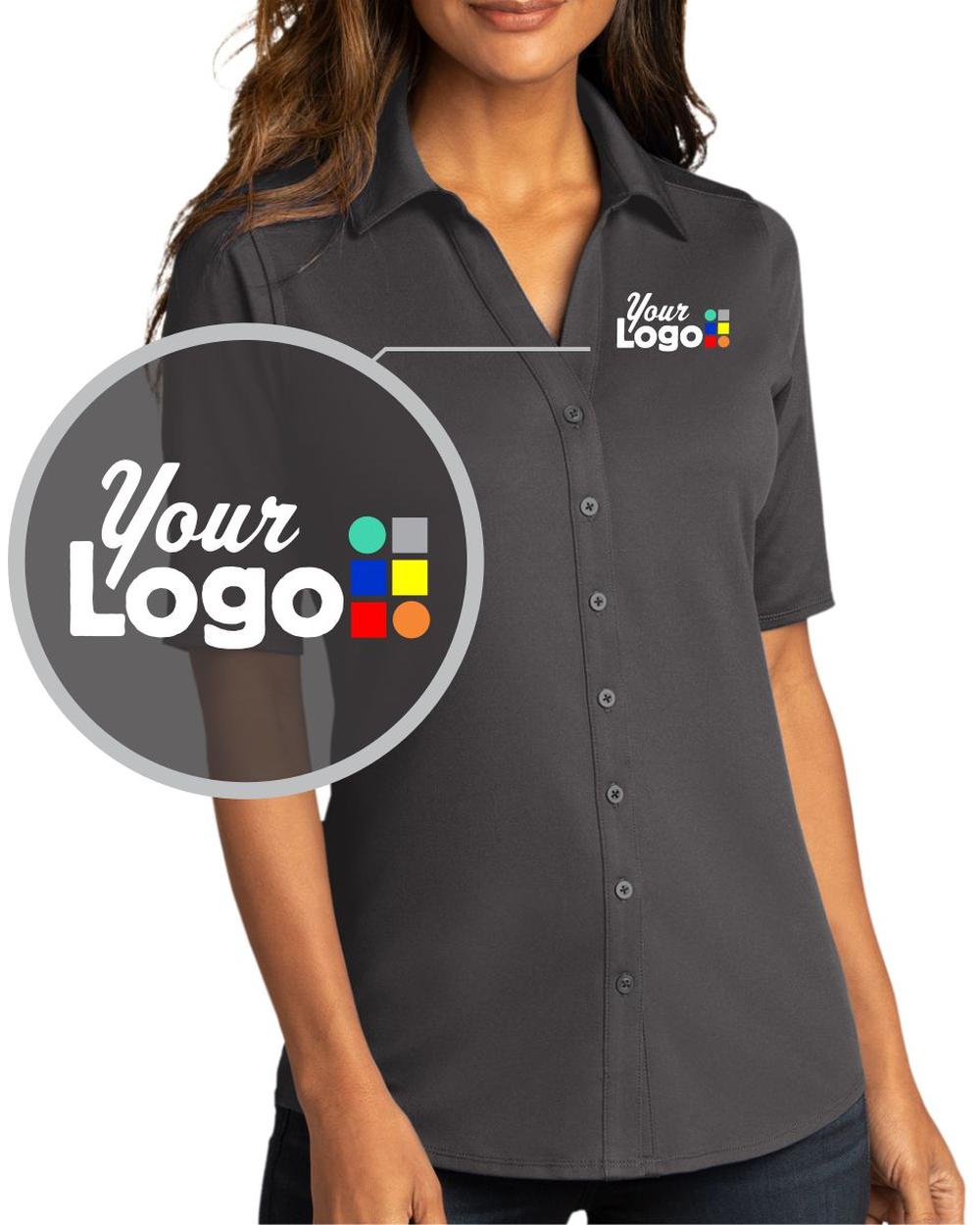 Port Authority S/S City Stretch Full-Button Custom Golf Shirt, color: Graphite