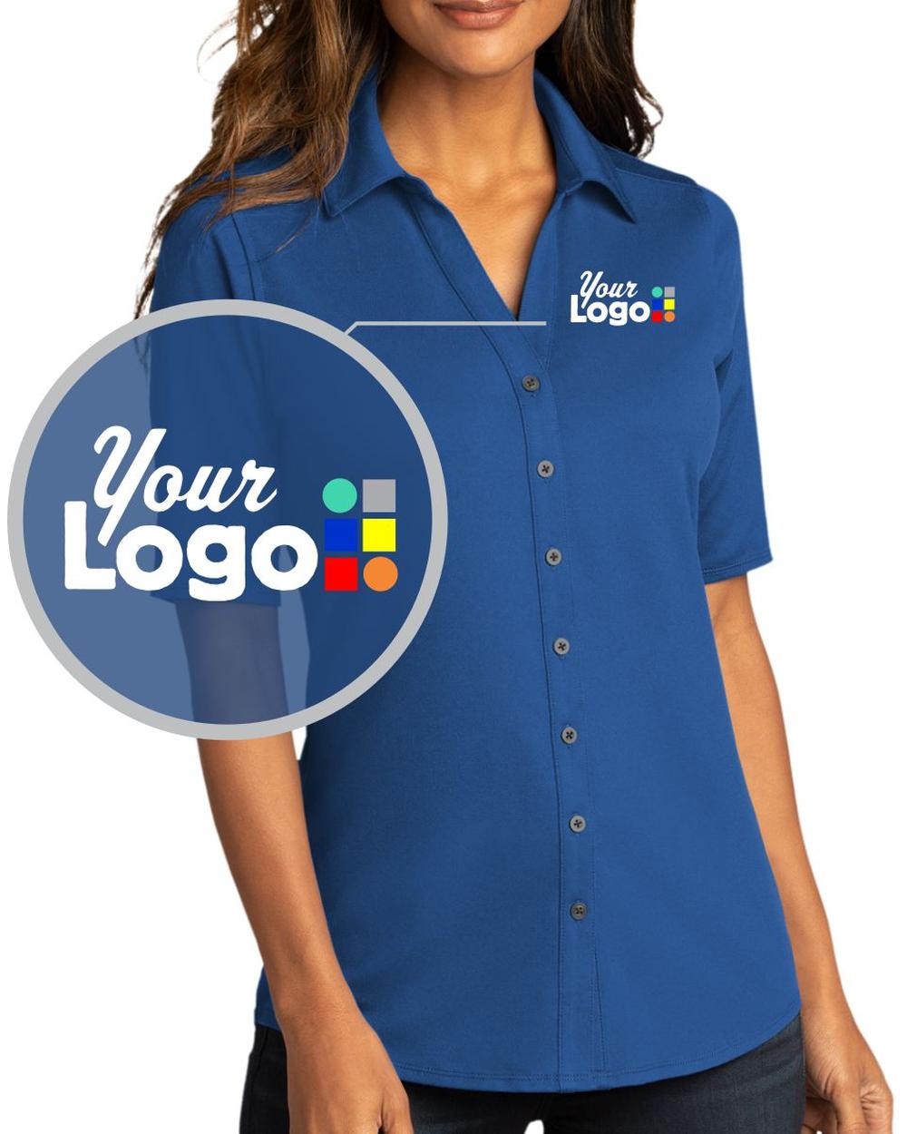 Port Authority S/S City Stretch Full-Button Custom Golf Shirt, color: True Blue