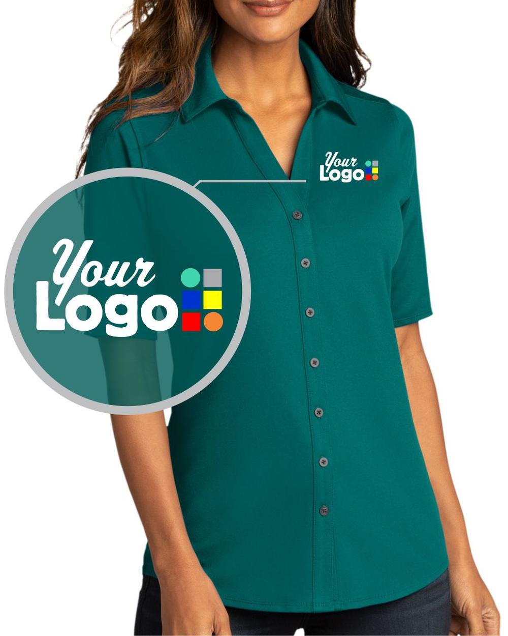 Port Authority S/S City Stretch Full-Button Custom Golf Shirt, color: Dark Teal