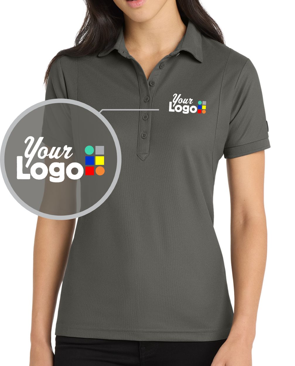 Ogio Women's S/S Jewel Custom Golf Shirt, color: Rogue Grey