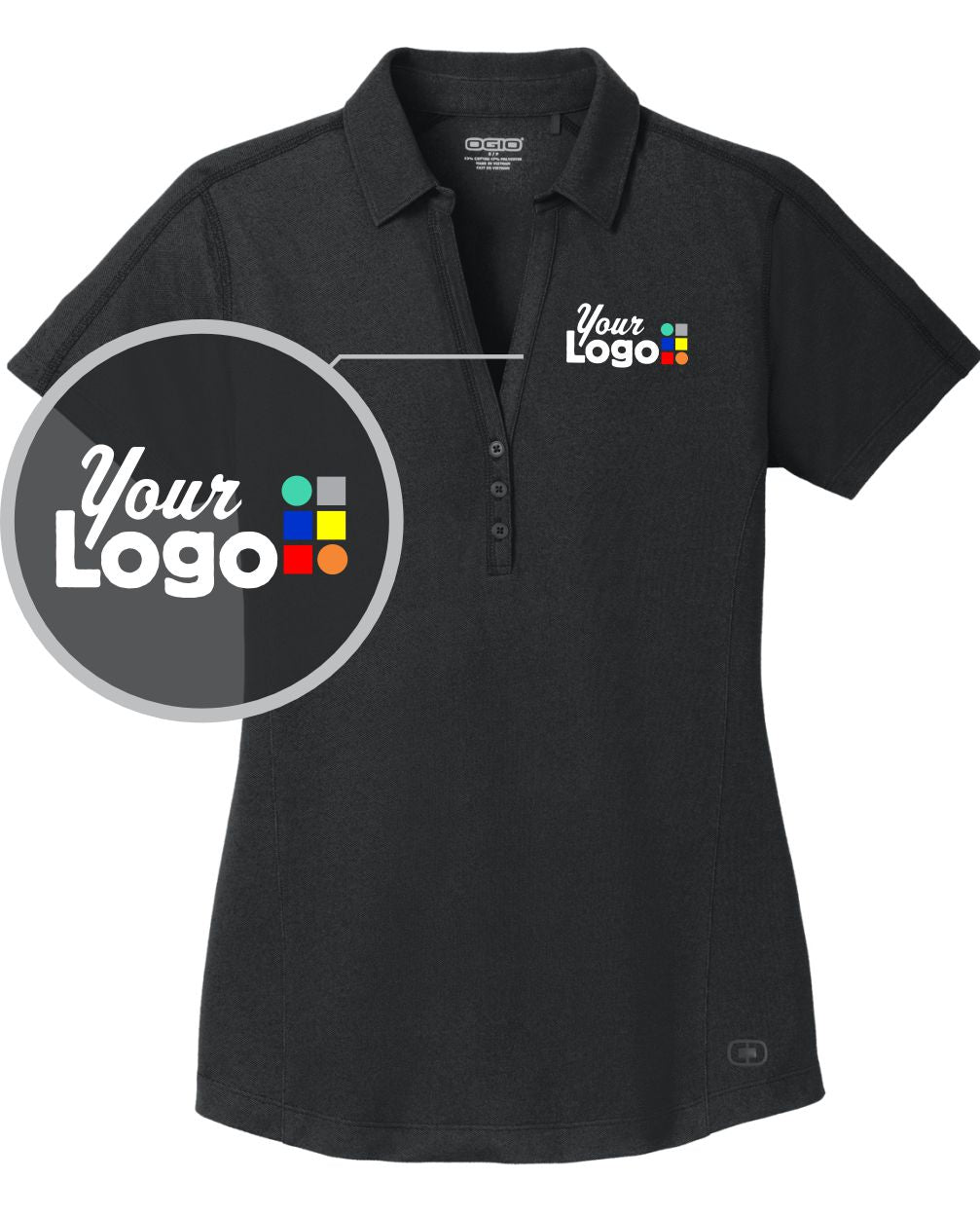 Ogio Women's S/S Onyx Custom Golf Shirt, color: Blacktop