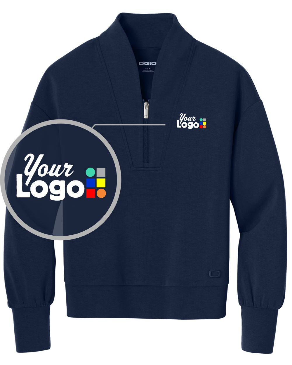 Ogio Transcend 1/4-Zip Custom Pullover, color: River Blue Navy