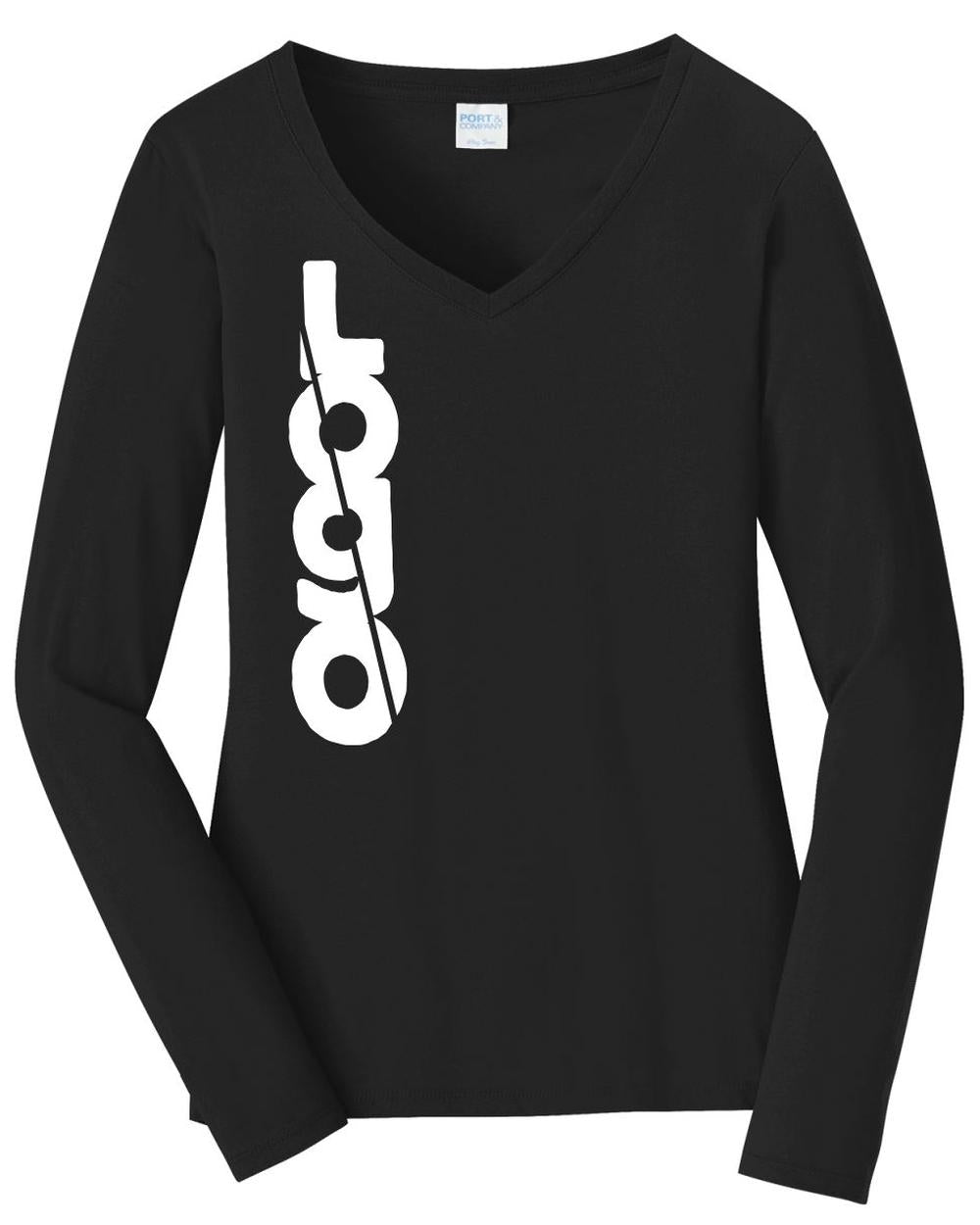 Port & Company L/S Fan Favorite V-Neck Custom T-Shirt, color: Jet Black