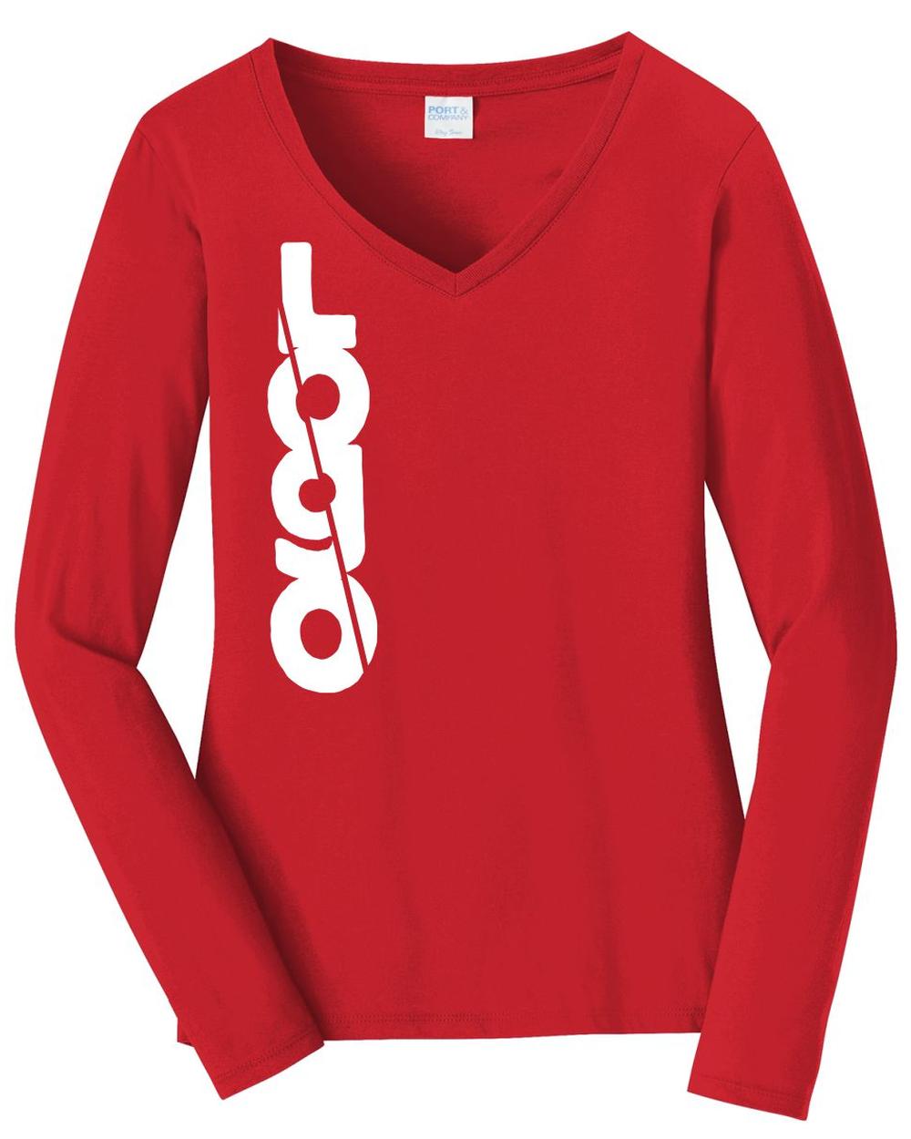 Port & Company L/S Fan Favorite V-Neck Custom T-Shirt, color: Bright Red