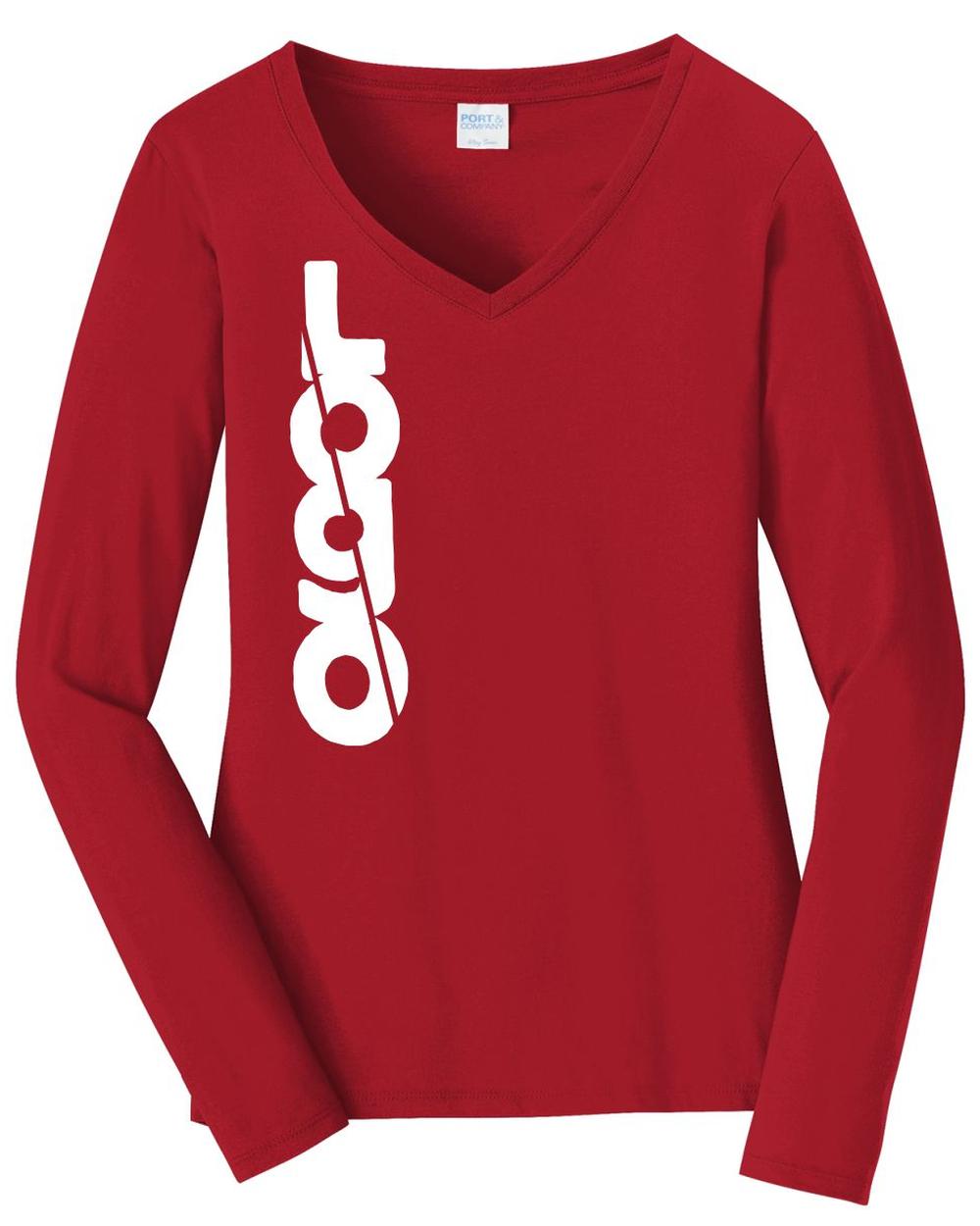 Port & Company L/S Fan Favorite V-Neck Custom T-Shirt, color: Team Cardinal