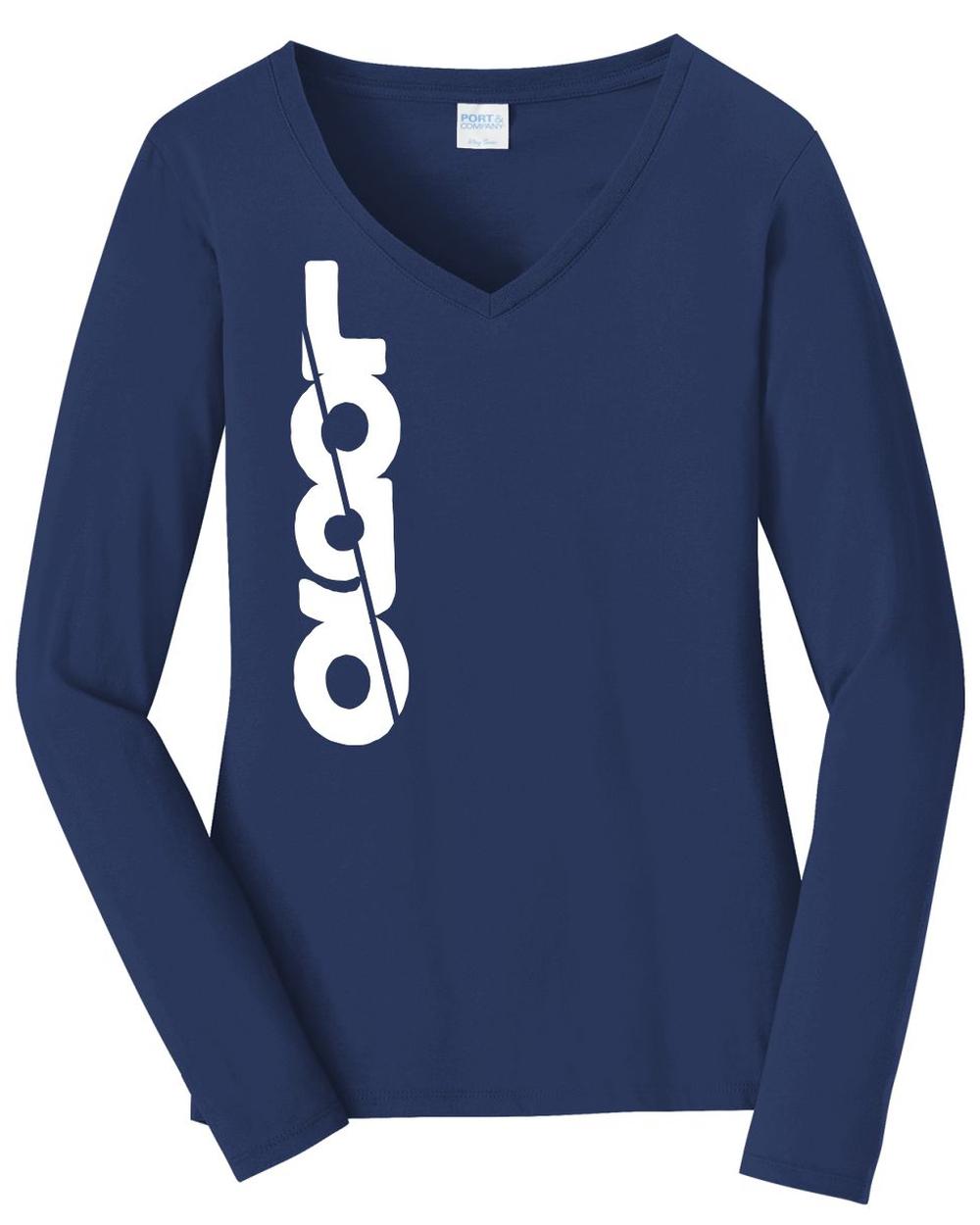 Port & Company L/S Fan Favorite V-Neck Custom T-Shirt, color: Team Navy
