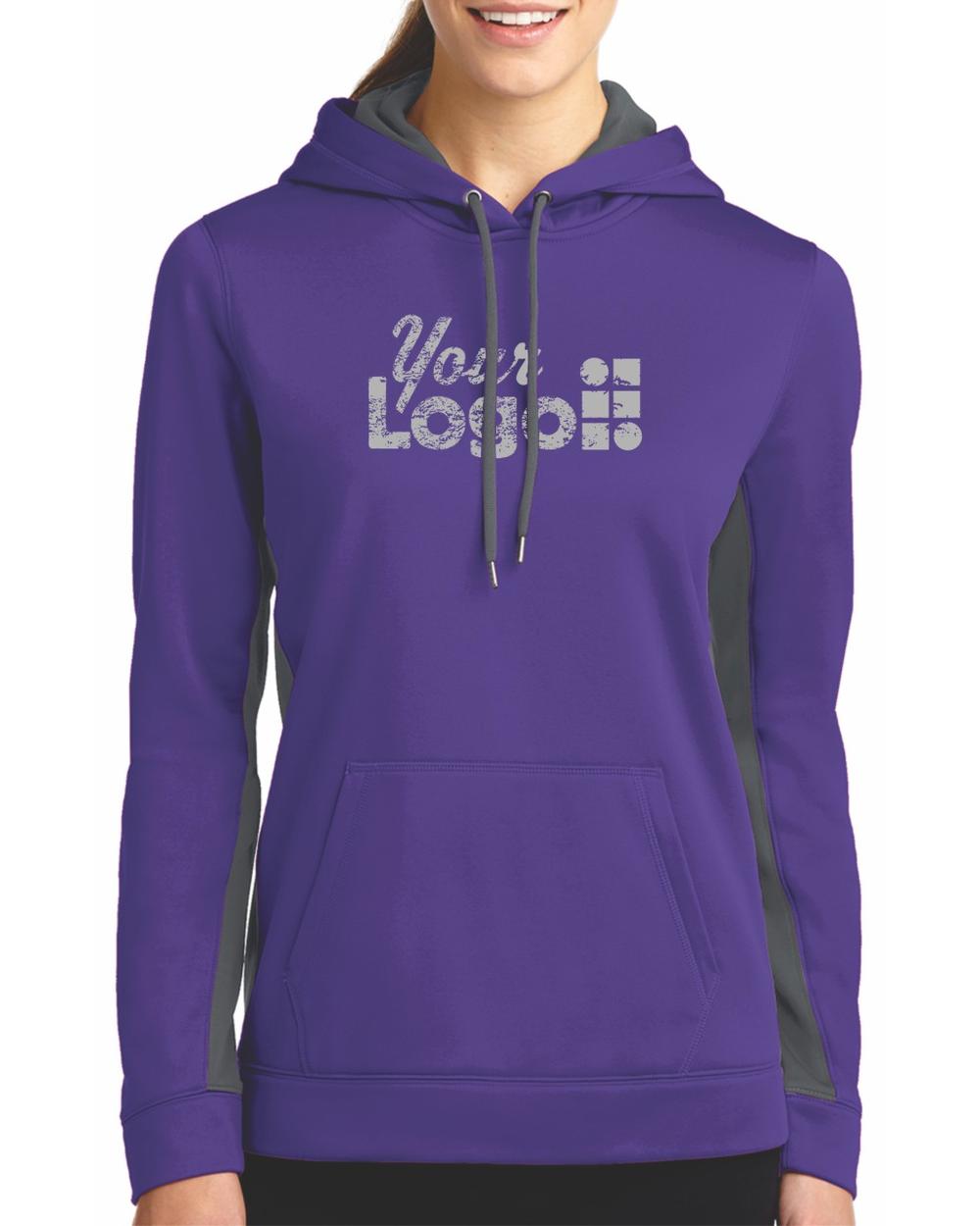 Sport-Tek ColorBlock Custom Hoodie, color: Purple/Dark Smoke Grey