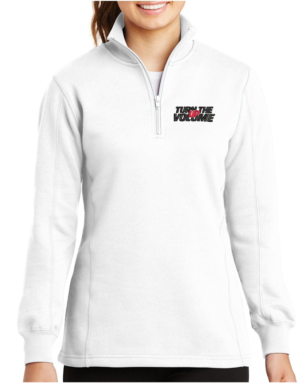 Sport-Tek 1/4 Zip Turn The Volume Up Sweatshirt, color: White