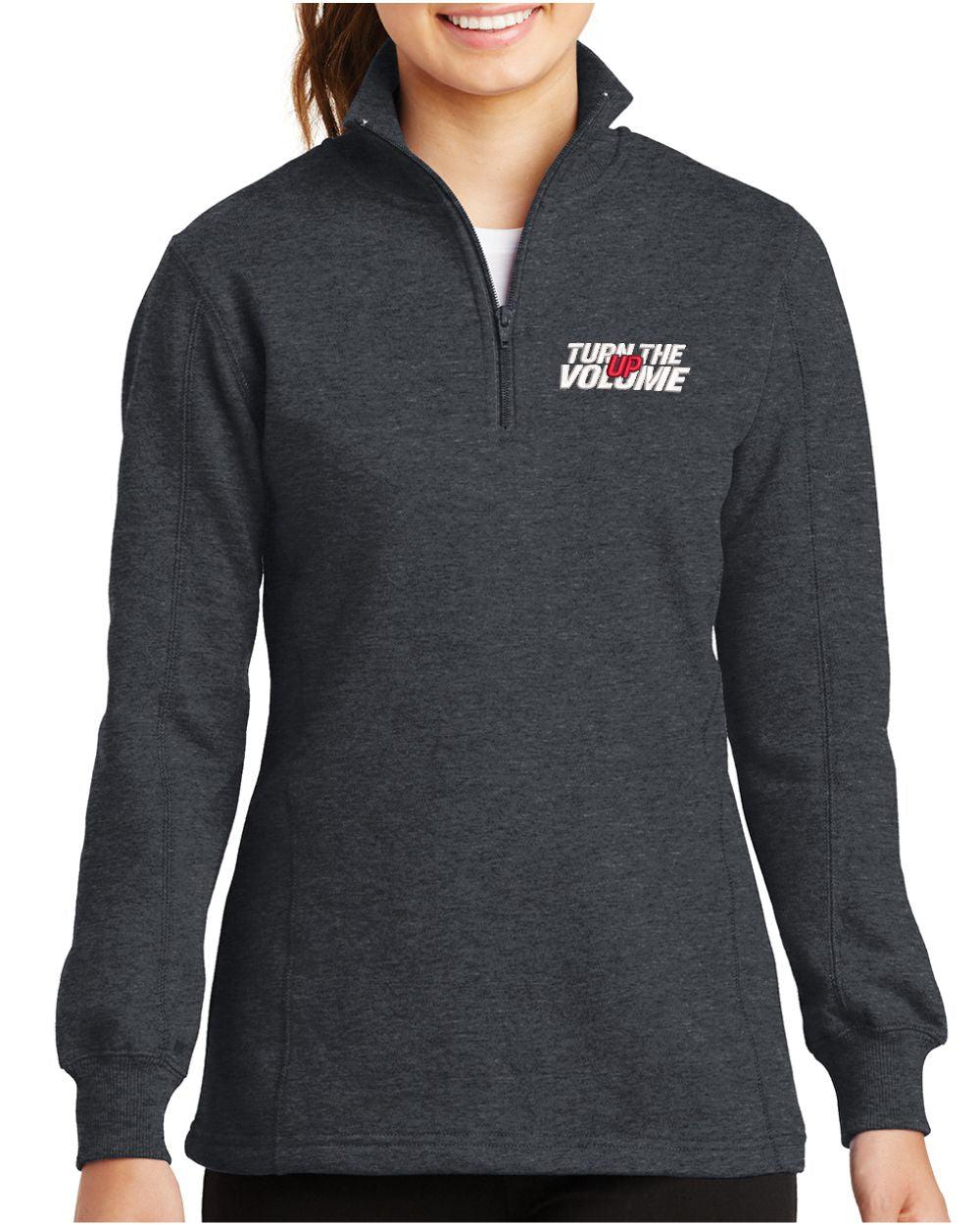 Sport-Tek 1/4 Zip Turn The Volume Up Sweatshirt, color: Graphite Heather