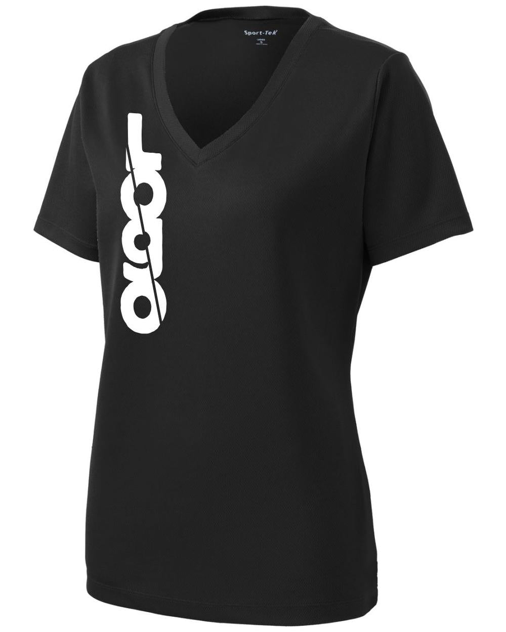 Sport-Tek Women's S/S PosiCharge RacerMesh V-Neck Custom T-Shirt, color: Black