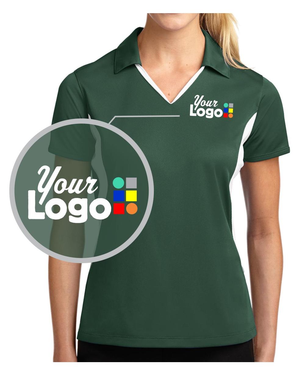 Sport-Tek S/S Side Blocked Micropique Wicking Custom Golf Shirt, color: Forest Green/White