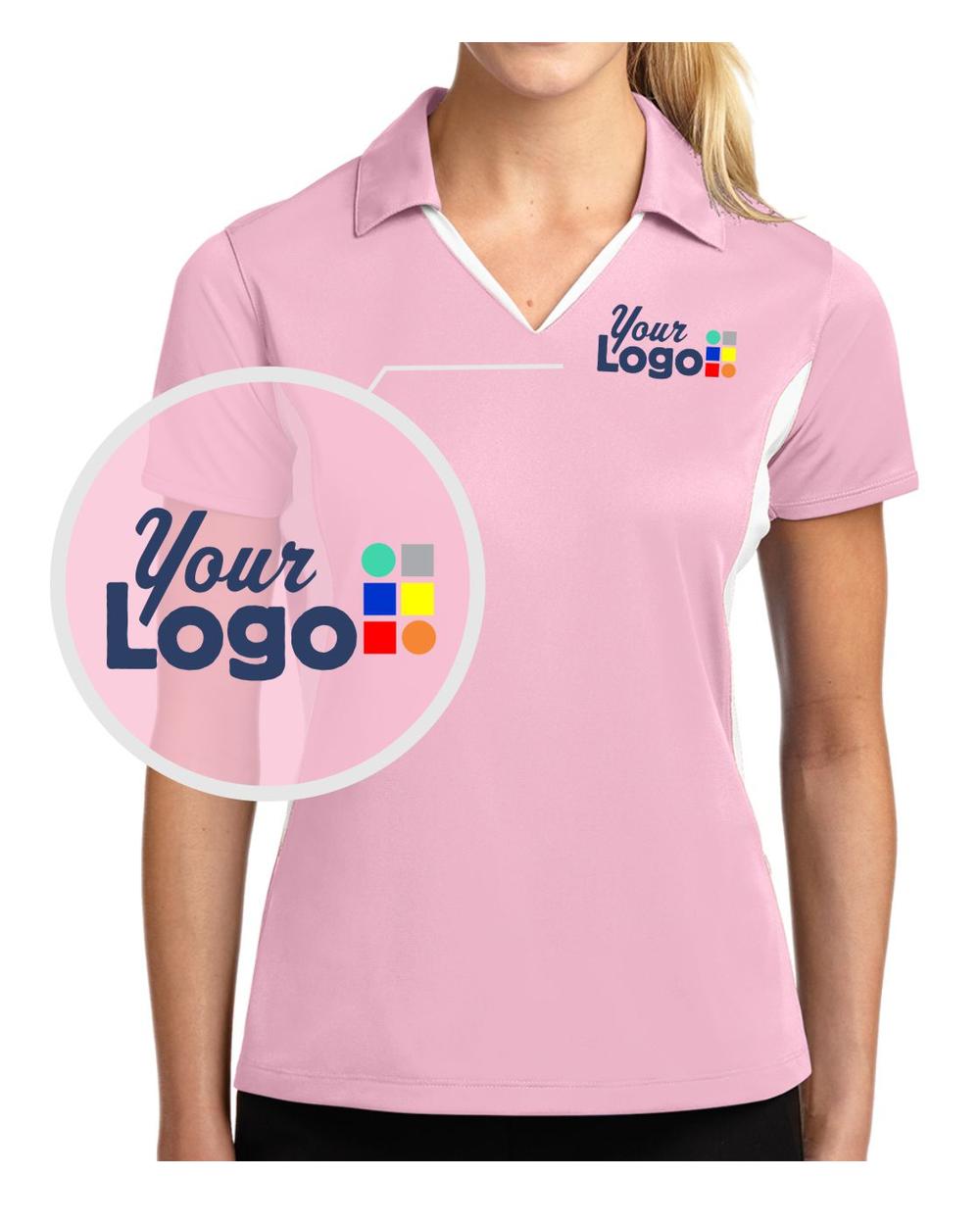 Sport-Tek S/S Side Blocked Micropique Wicking Custom Golf Shirt, color: Light Pink/White