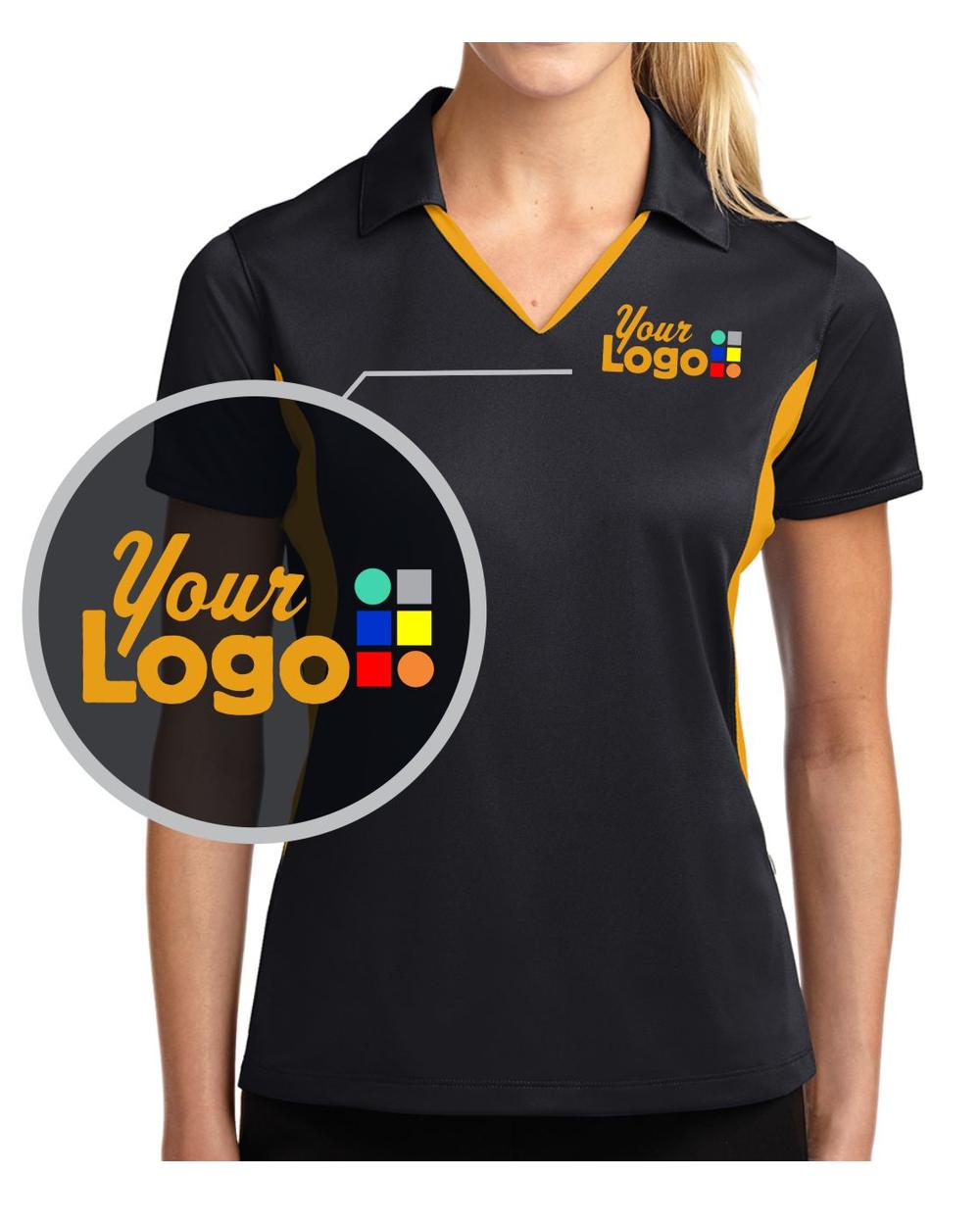 Sport-Tek S/S Side Blocked Micropique Wicking Custom Golf Shirt, color: Black/Gold