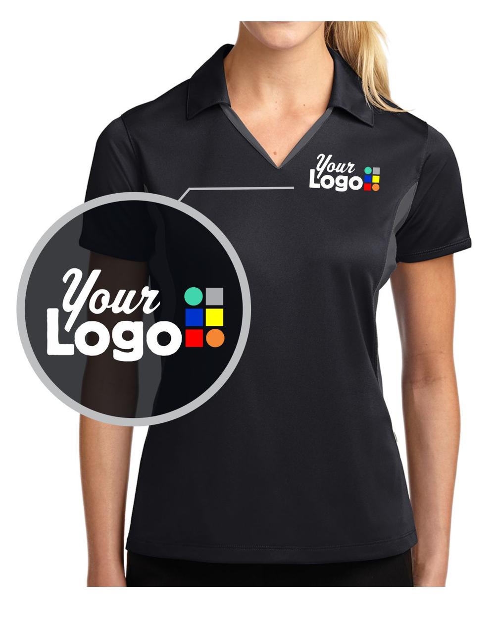 Sport-Tek S/S Side Blocked Micropique Wicking Custom Golf Shirt, color: Black/Iron Grey