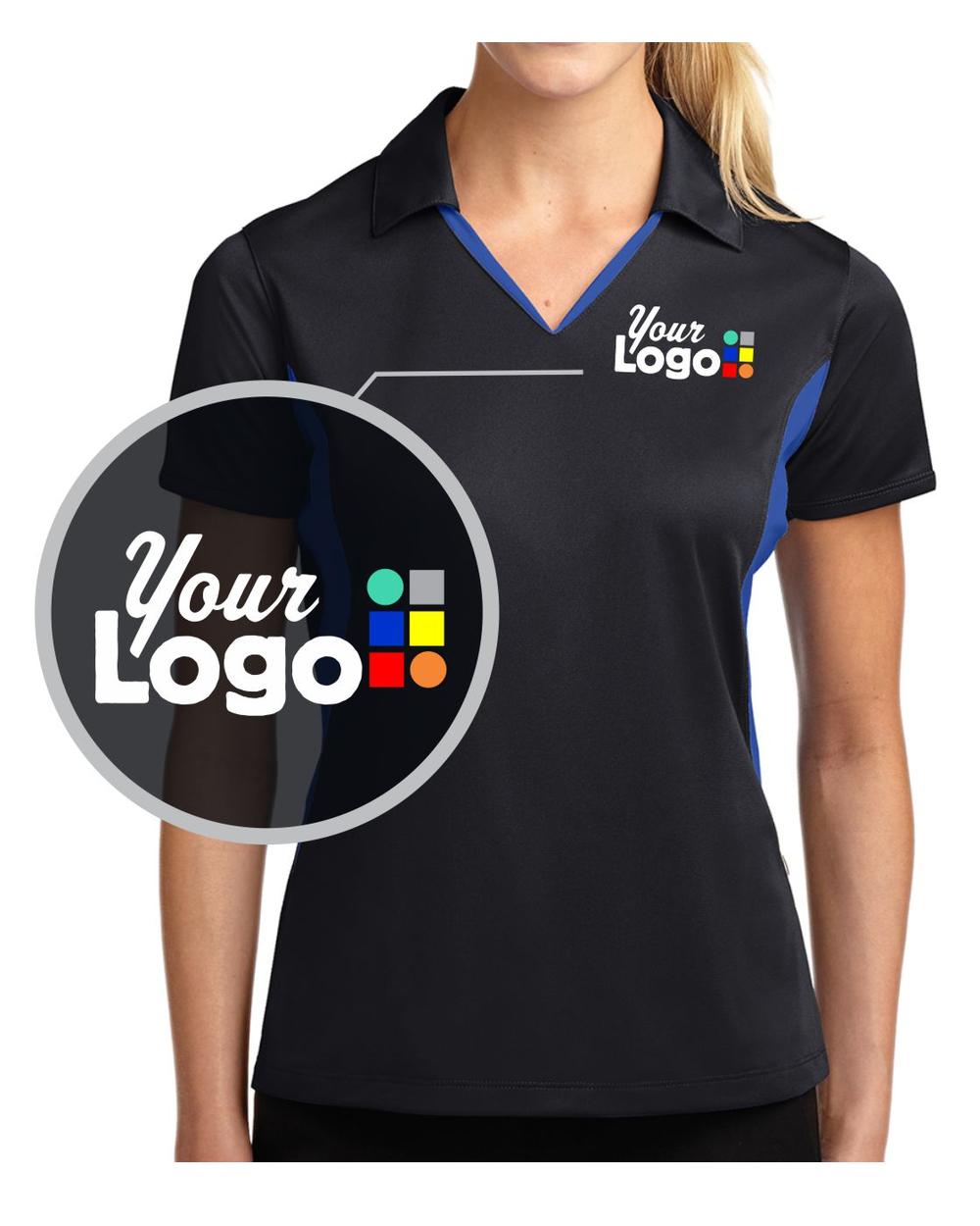 Sport-Tek S/S Side Blocked Micropique Wicking Custom Golf Shirt, color: Black/True Royal