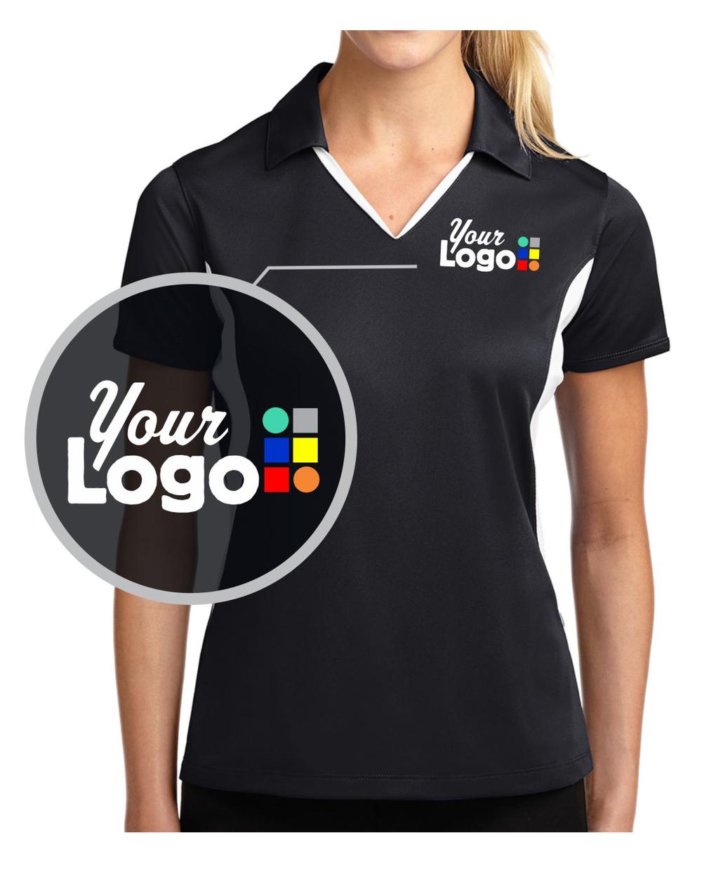 Sport-Tek S/S Side Blocked Micropique Wicking Custom Golf Shirt, color: Black/White