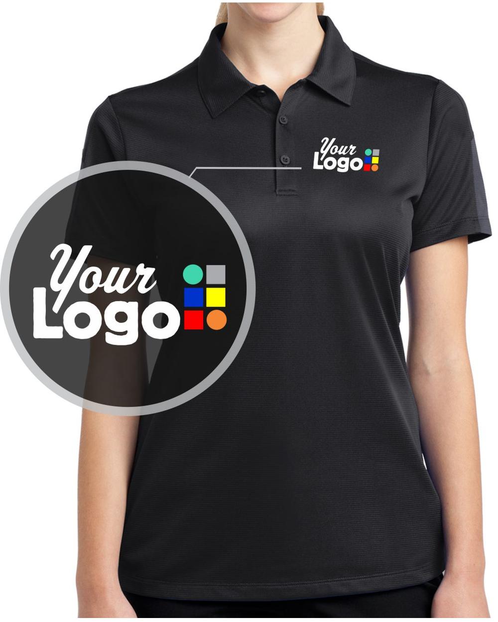 Sport-Tek Women's S/S PosiCharge Active Textured ColorBlock Custom Golf Shirt, color: Black/Grey