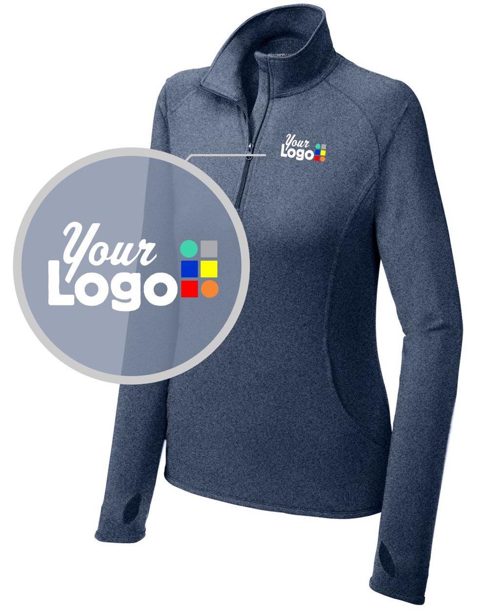 Sport-Tek Sport-Wick Stretch 1/4 Zip Custom Pullover, color: True Navy Heather