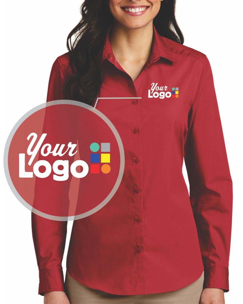 Port Authority L/S Carefree Poplin Custom Shirt, color: Rich Red